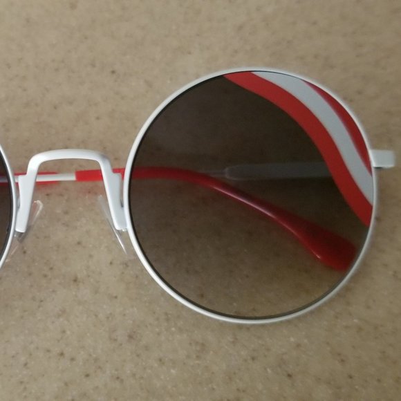 NWOT $495 FENDI WAVES RED WHITE STRIPE ITALY ROUND RETRO METAL SUNGLASSES SHADES main image 8
